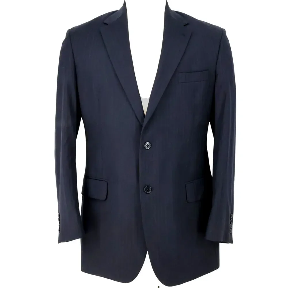 Jos A Bank Sport Coat Mens 42L Navy Blue Wool Tweed Lined Blazer Jacket Preppy
